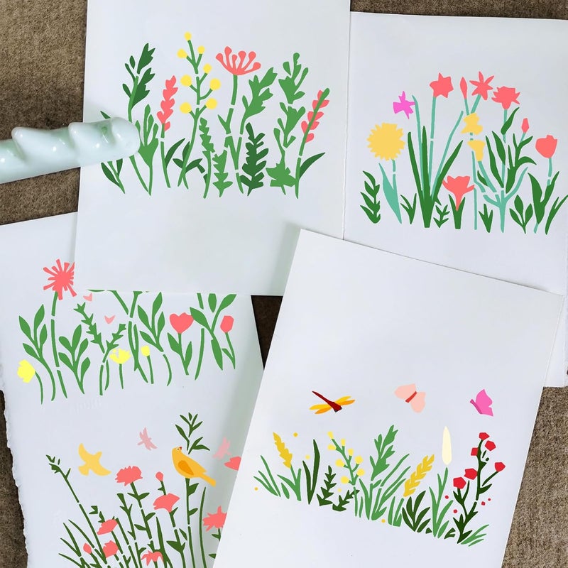 Resflyar 20 PCS Wildflower Stencils for Painting, 6 x 4.7 Inch Reusable Plastic Plant Templates for Painting on Wood Wall, Flowers Leaf Stencils Set for Rock Canvas Drawing Art Tile Home DIY Craft Decor - Image 4